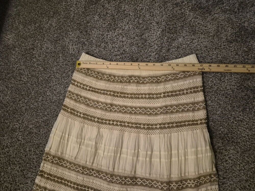 Chico's Crochet Tiered Midi Skirt Ivory Taupe Cotton 2, US 12 Boho Prairie Fairy - Picture 11 of 13